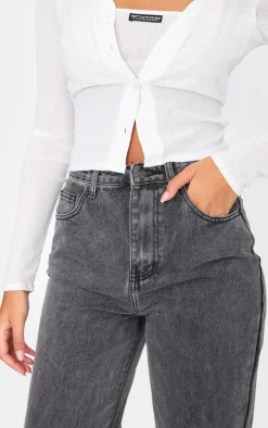 Tall Washed Grey High Waist Straight Leg Jeans