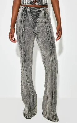 Tall Washed Grey Low Rise Seam Detail Flared Jeans