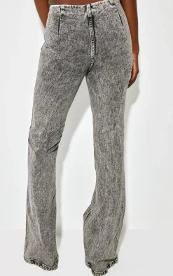 Tall Washed Grey Low Rise Seam Detail Flared Jeans