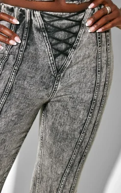 Tall Washed Grey Low Rise Seam Detail Flared Jeans