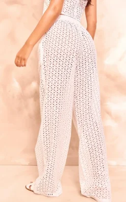 Tall White Broderie Detail Wide Leg Pants