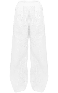 Tall White Broderie Detail Wide Leg Pants