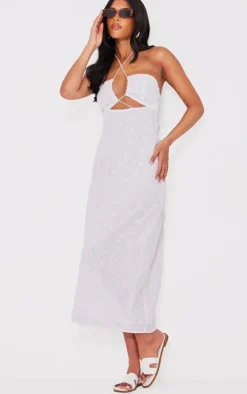 Tall White Broderie Tie Detail Midaxi Dress
