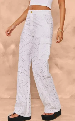 Tall White Broderie Wide Leg Pants