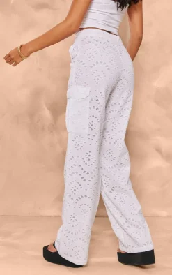 Tall White Broderie Wide Leg Pants