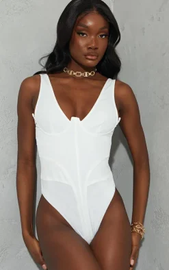 Tall White Corset Detail Woven Bodysuit