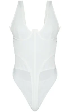 Tall White Corset Detail Woven Bodysuit