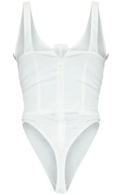 Tall White Corset Detail Woven Bodysuit
