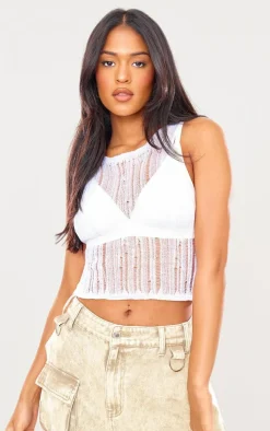 Tall White Distressed Knit Vest Top