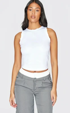 Tall White Distressed Racer Neck Crop Top