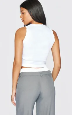 Tall White Distressed Racer Neck Crop Top