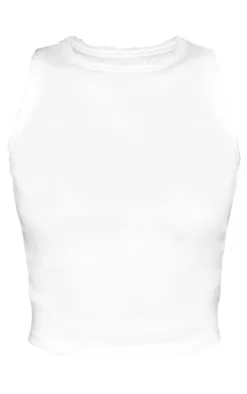 Tall White Distressed Racer Neck Crop Top