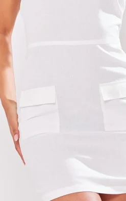 Tall White Faux Linen Bandeau Pocket Shift Dress