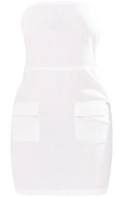 Tall White Faux Linen Bandeau Pocket Shift Dress