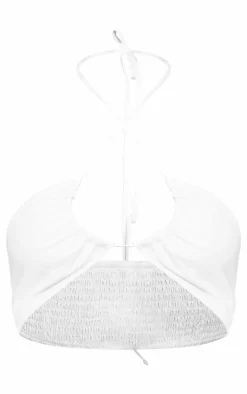 Tall White Linen Look Shirred Bandeau Top