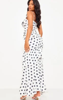 Tall White Polkadot Textured Frill Maxi Dress