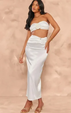 Tall White Satin Midaxi Skirt
