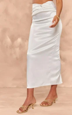Tall White Satin Midaxi Skirt