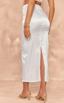 Tall White Satin Midaxi Skirt