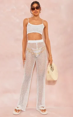 Tall White Sequin Strappy Fishnet Crop Top