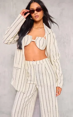 Tall White Stripe Linen Blazer