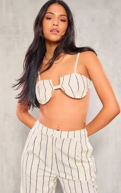Tall White Stripe Linen Bralet