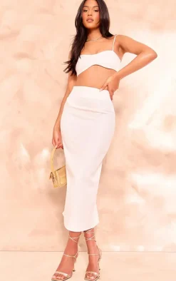 Tall White Woven Split Detail Midi Skirt