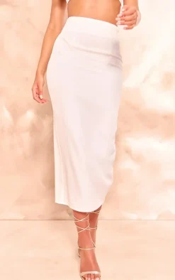 Tall White Woven Split Detail Midi Skirt