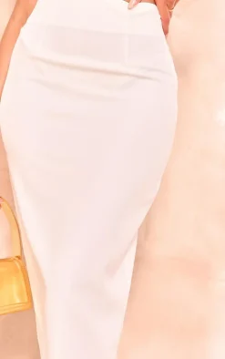 Tall White Woven Split Detail Midi Skirt