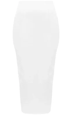 Tall White Woven Split Detail Midi Skirt