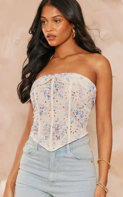 Tall Yellow Flower Broderie Boned Corset Top