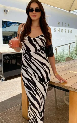 Tall Zebra Print Plisse Strappy Maxi Dress