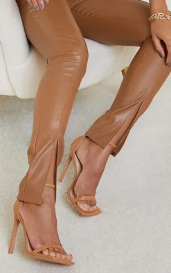 Tan Clover Barely There Strappy Squared Toe Heeled Sandals