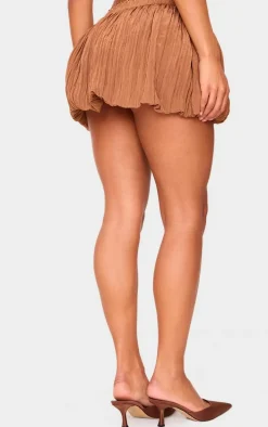 Tan Crinkle Eyelet Detail Puff Ball Skirt