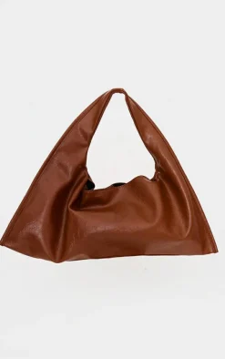 Tan Crinkle PU Rectangular Slouch Shoulder Bag