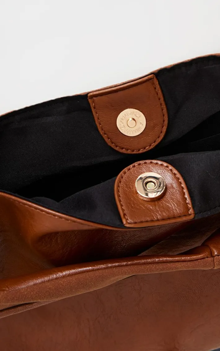 Tan Crinkle PU Rectangular Slouch Shoulder Bag