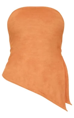 Tan Faux Suede Asymmetric Hem Bandeau Top