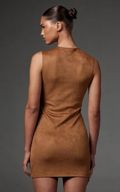 Tan Faux Suede Bodycon Dress