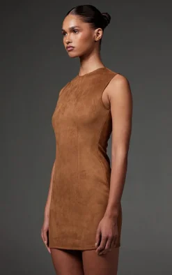 Tan Faux Suede Bodycon Dress