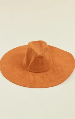Tan Faux Suede Extra Wide Brim Fedora