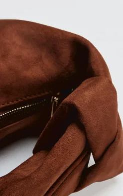 Tan Faux Suede Knot Handle Shoulder Bag