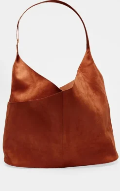 Tan Faux Suede Slouchy Tote Bag
