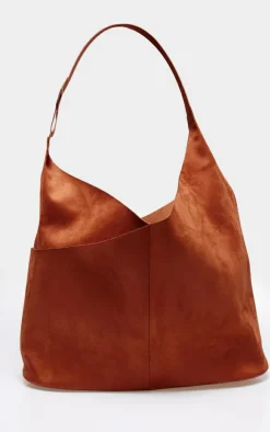 Tan Faux Suede Slouchy Tote Bag