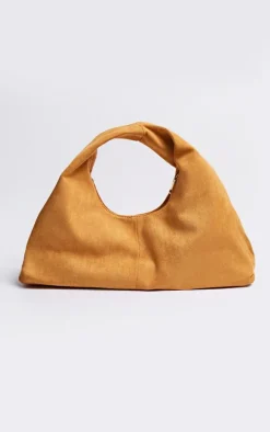Tan Faux Suede Slouchy Twist Handle Handbag