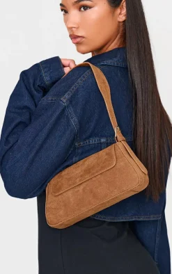 Tan Faux Suede Trapeze Shoulder Bag