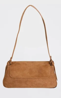 Tan Faux Suede Trapeze Shoulder Bag