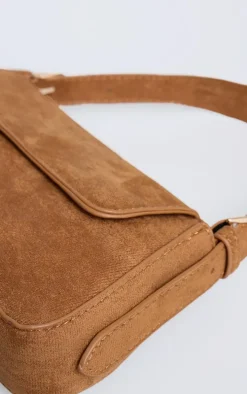 Tan Faux Suede Trapeze Shoulder Bag