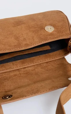 Tan Faux Suede Trapeze Shoulder Bag