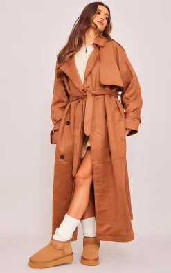 Tan Faux Suede Trench Coat