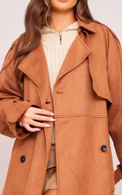 Tan Faux Suede Trench Coat